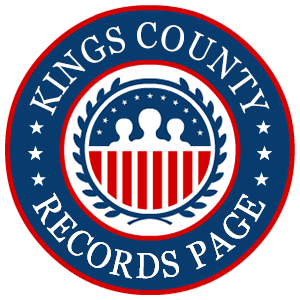 A round red, white, and blue logo with the words 'Kings County Records Page' for the state of New York.